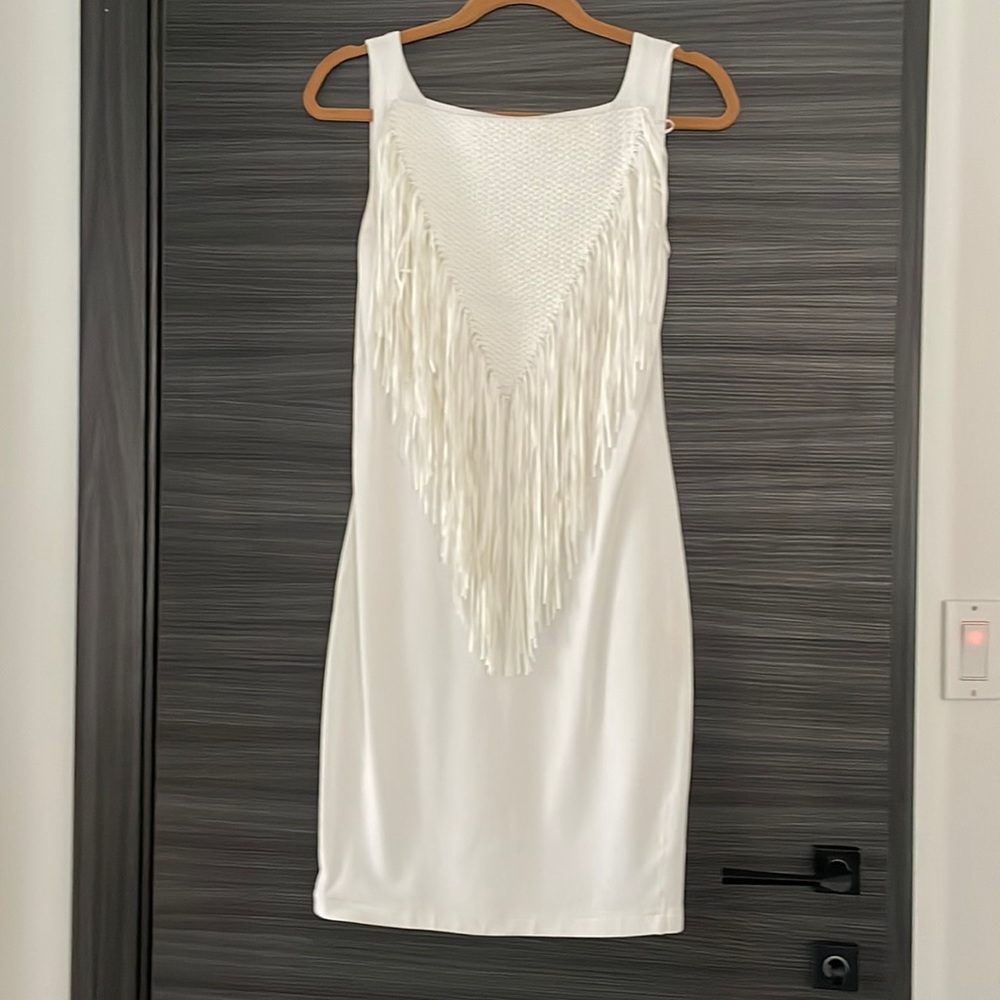 D. Exterior white fringe dress